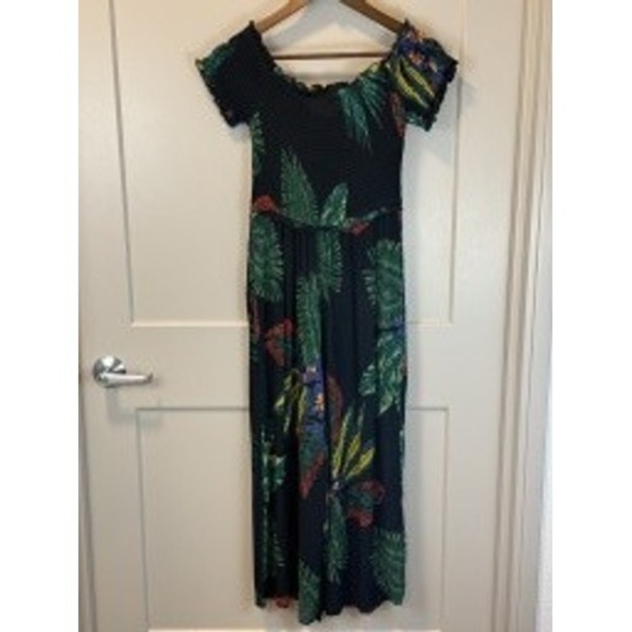 Patrons of Peace Tropical Print Smocked Bodice Cropped Jumpsuit Size Small - Picture 7 of 8